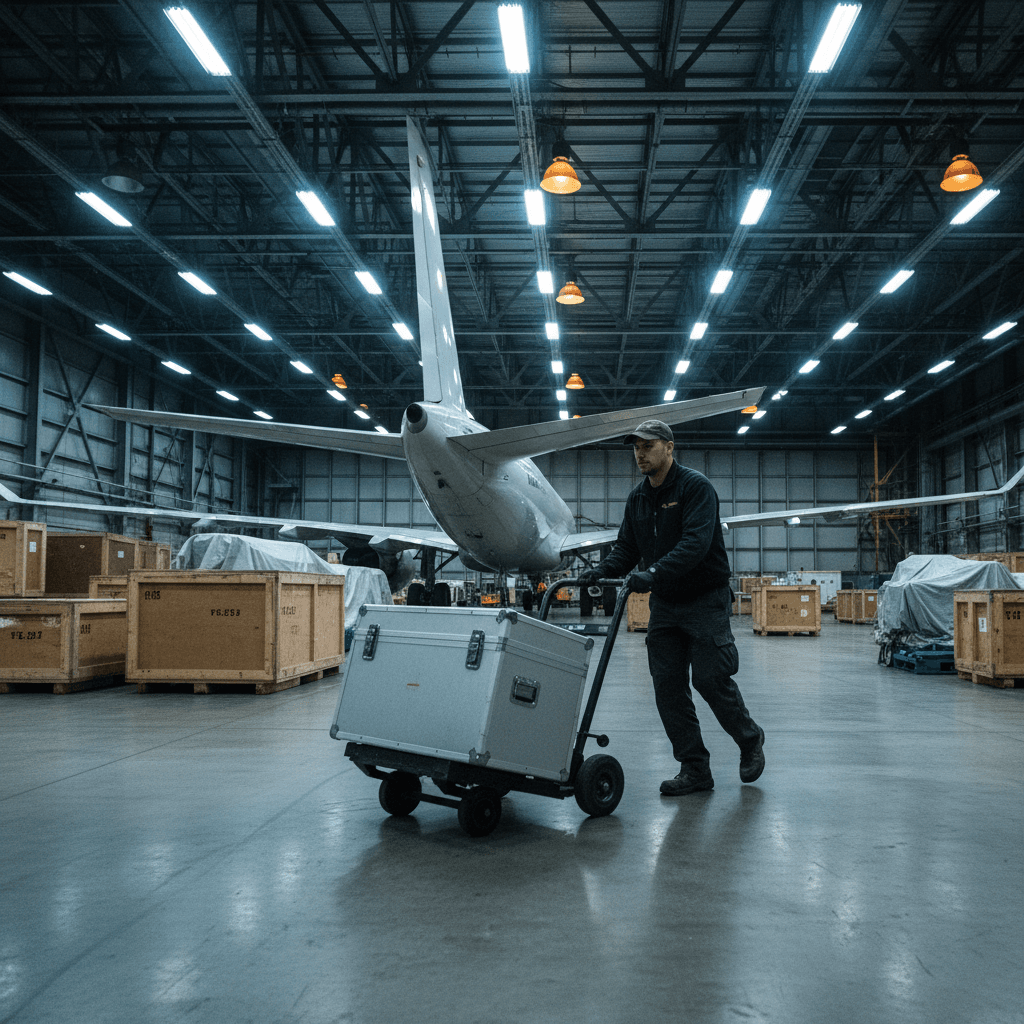 Professional courier loading packages into delivery van