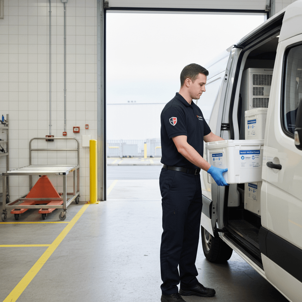 Pharmaceutical courier loading medical supplies